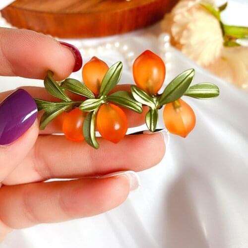 Literature Art Retro Pastoral Plant Brooches Forest Orange Glazed Berry Pins For Women Modern