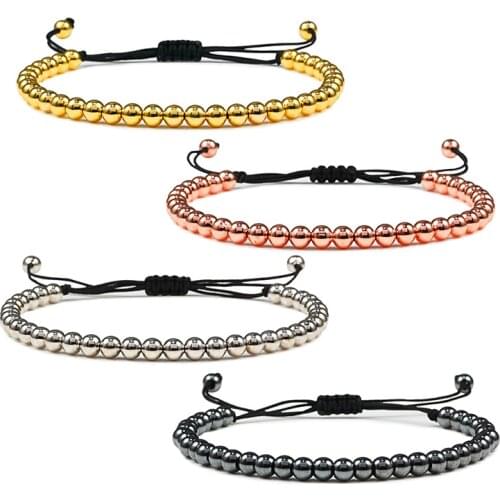 Fashion 5mm Copper Beads Mens Bracelets Charm Handmade Adjustable Braided Bracelet Bangle for Women Yoga Jewelry Gift Pulseira