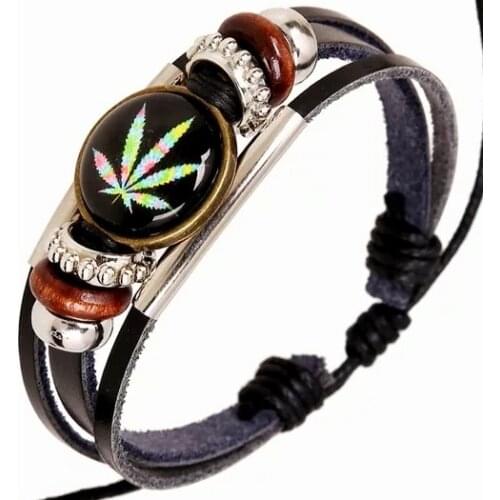 Fashion Casual Weed Wrap Charm Handnade Weave Men Women leather Bracelets Men Male Female Gift Jewelry