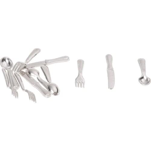 1/12 Dollhouse Miniature Stainless Steel Dinnerware Set 12 Pieces