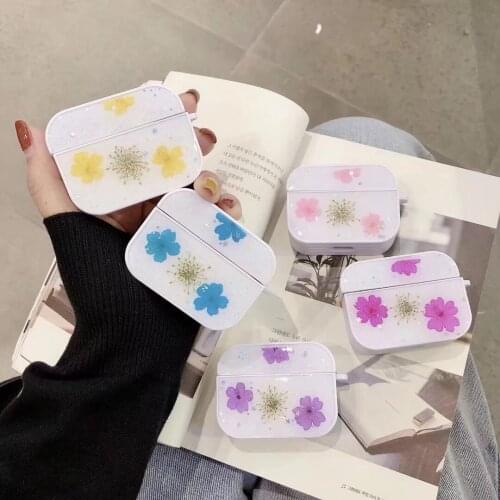 Real Dried Flowers Handmade Pressed Hard TPU Cover for Airpods Pro Wireless Bluetooth Earphone Case for Airpods 2 3 Cover
