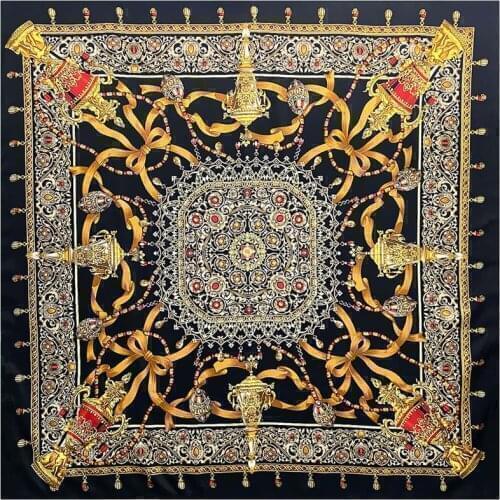 New 100% Twill Silk Scarf Women Large Shawls Diamonds Square Bandana Luxury Kerchief Hijab Scarf Female Foulards 130CM