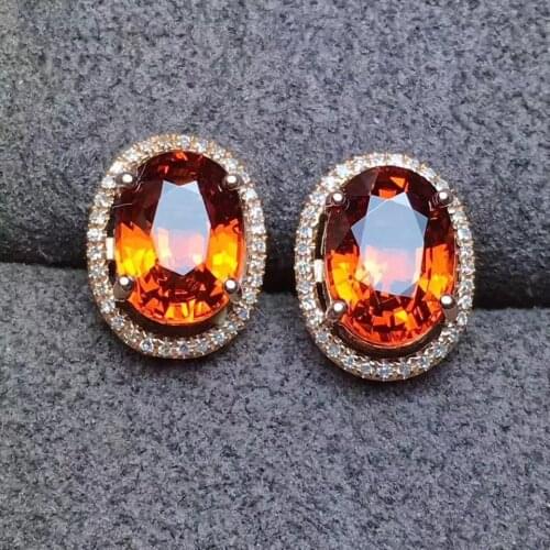 New Coming 100% Natural Real vivid orange Garnet earring 925 sterling silver earrings