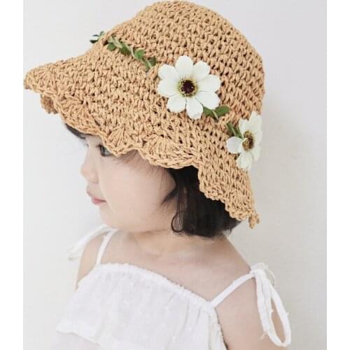 New Arrival Flower Summer Straw Hat For Kids Summer Hats For Baby Girl Boy Sun Hat Child Panama Beach Cap Bone