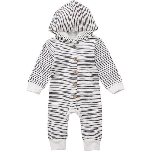 Newborn Kids Baby Boy Girl Infant Casual Long Sleeve Striped Romper Jumpsuit Clothes Outfit Size 0-24M
