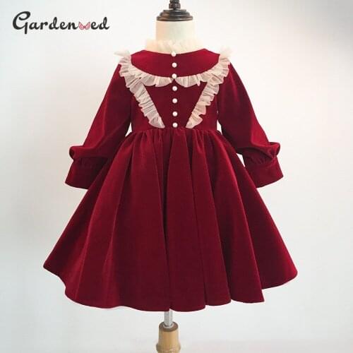 Simple Velvet Girl Party Dress Long Sleeves Button Baby Girl Dress Ruffles Girl Prom Dresses New Year 2021 Winter