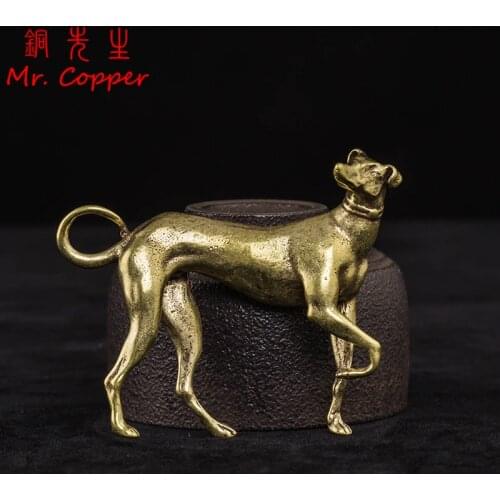 Retro Copper Animal Dog Figurines Miniatures Desktop Decorations Ornaments Antique Metal Brass Puppy Tea Pet Crafts Home Decors
