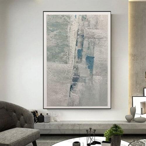 Hand painted pale gray abstract canvas frame geometry, on the wall with art image canvas, the design line of the sitting room ar