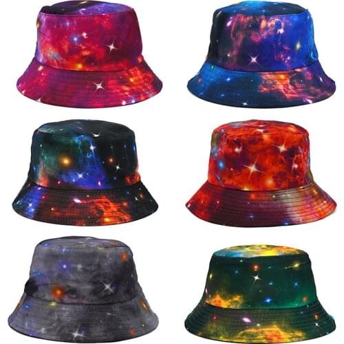 New Fisherman Hat Starry Sky Pattern Printing Men Women Double-sided Wear Sun Hat Summer Leisure Basin Hat Travel Street Hat
