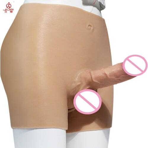 Jiuai Silicone Strap-on Hollow Dildo Elastic Panties Realistic Dildo Wear Pants Masturbator Sex Toys for Women or Couples