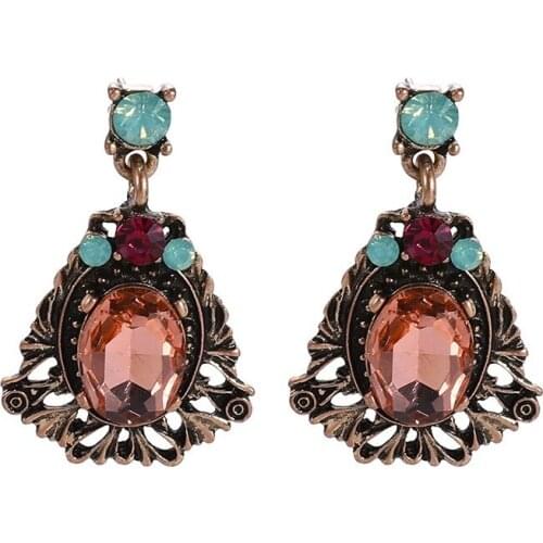 Vintage Antique Silver Color Retro Champagne Purple Chunky Crystal Zircon Pendant Drop Earrings for Women FashionJewelry