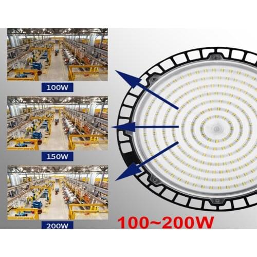 UFO LED High Bay Light Fixture 100W-200W 10000lm 6500K Daylight Industrial Commercial Bay Lighting for Warehouse Workshop