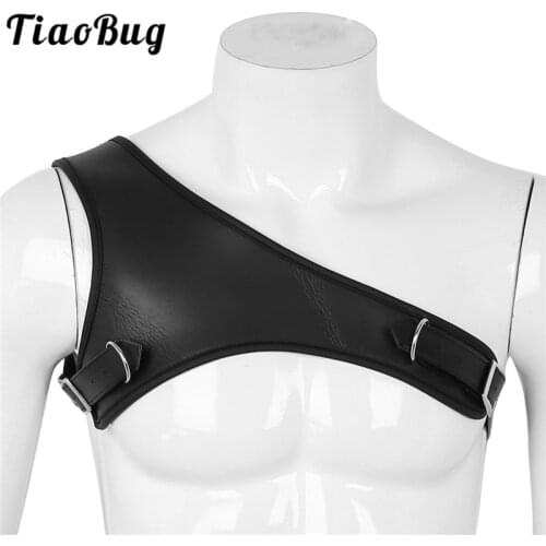 TiaoBug Mens Faux Leather One Shoulder Adjustable Body Chest Harness Male Gay Fetish Belt Bondage Hot Sexy BDSM Bondage Costume