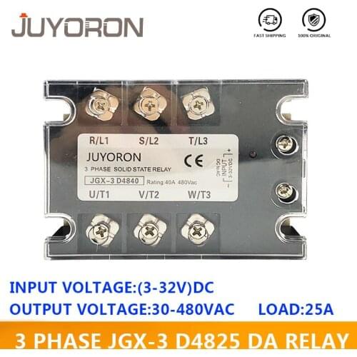 JUYORON Three Phase JGX-3 4825DA Solid State Relay SSR with for 3phase Heat Sink 25A 3-32VDC 24-480A AC