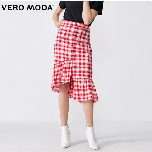 Vero Moda Womens Plaid Buttoned Irregular Hem Skirt | 319316517