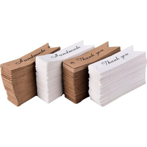 100Pcs Vintage Kraft Paper Label Thank You Handmade Letter Label Card Wedding Party Gift Hang Tag Clothes Price Tag