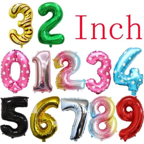 32inch Donut Number Foil Balloons Green Rainbow Figure Helium Balloon Black Digit Birthday Party Wedding Anniversary Decorations