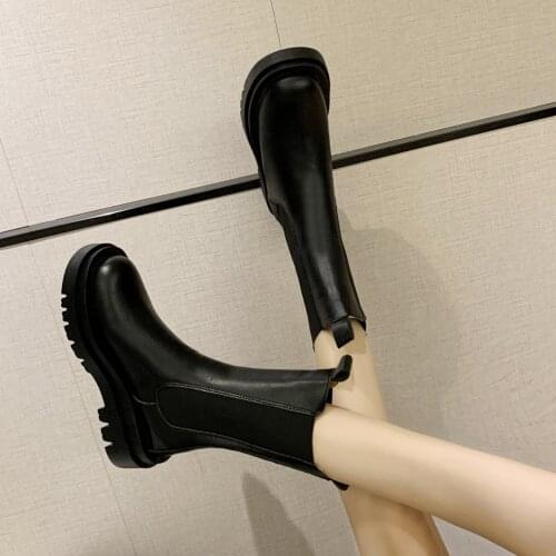 Womens shoes 2021 Martin boots Womens mid-tube boots Spring and Autumn Chelsea short boots British style knight boots