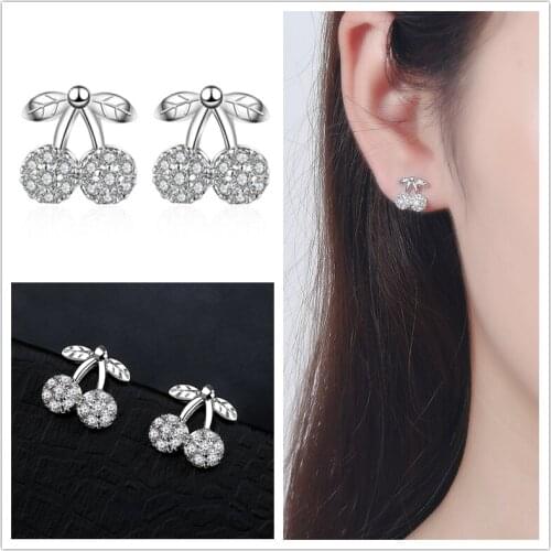 New Arrival Princess Silver 925 Earring For Women Accessories Bright Crystal Cherry Girl Stud Earrings Female Jewelry Trendy