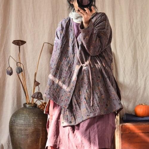 Johnature Women Chinese Style Shirts And Tops Belt Vintage Cotton Linen Blouses 2021 Spring New Print Floral Vintage Shirts