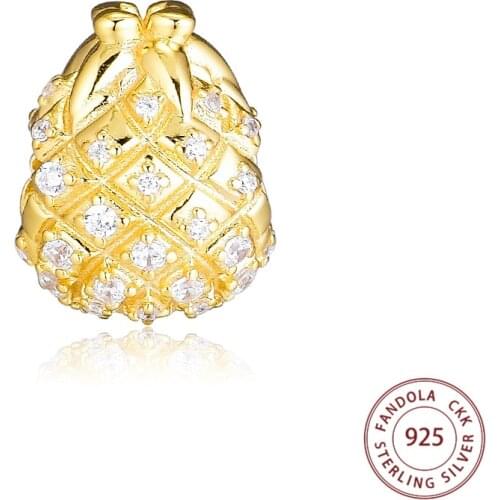 Golden Pineapple Charm Fits Pandora Charms Bracelet Argent 925 Sterling Silver Beads Original Silver 925 Jewelry for Women