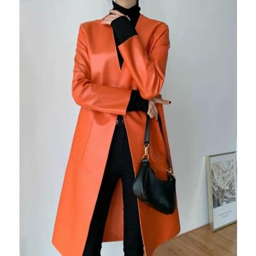 Kobiety sheepskin płaszcze coats women spring 2021 new brand genuine leather jacket mujeres abrigos V-neck clothing solid