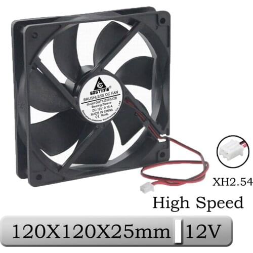 1 Pcs Gdstime 12V 120x120x25mm 120mm High Speed Brushless DC Cooling Fan 12025S 12cm 2Pin Connector Computer Case Cooler