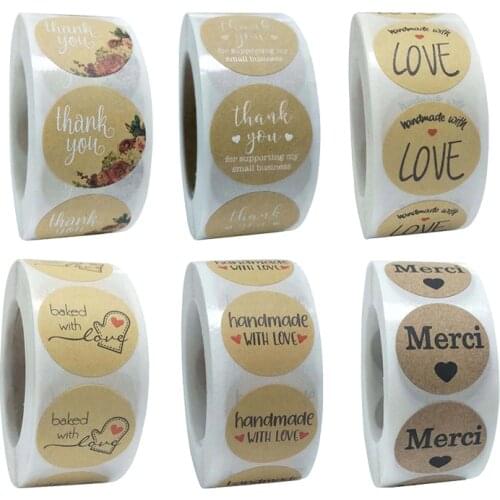 17 Styles Seal Label Sticker 500Pcs/roll Kraft Paper Thanks Handmade Packaging Envelope Candy Bag Gift Box Wedding Party Sticker