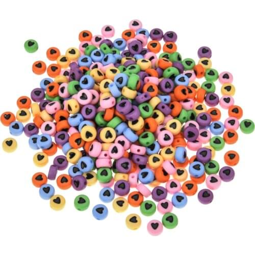200/300PCS Round Mix Color Acrylic Heart-shaped Letter Beads for Jewelry Making Kid Diy Material Loose Spacer 4*7mm