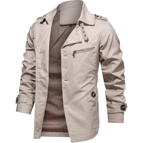 2021 New Autumn Jacket Men Lapel Fashion Solid Color Autumn Mens Jacket Business Casual Single Breasted Trench Coat Men