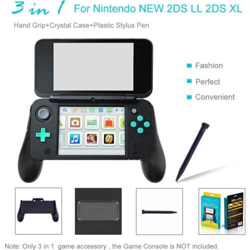3 in 1 Hand Grip+Crystal Case+Plastic Stylus Pen for Nintendo NEW 2DS LL 2DS XL Console Anti-Scratch Crystal Case