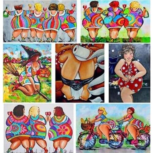 Full Square round Diamond 5D DIY Diamond Painting"Cartoon Sexy Women,Fat Lady" Embroidery Cross Stitch Mosaic Home Decor JS4551
