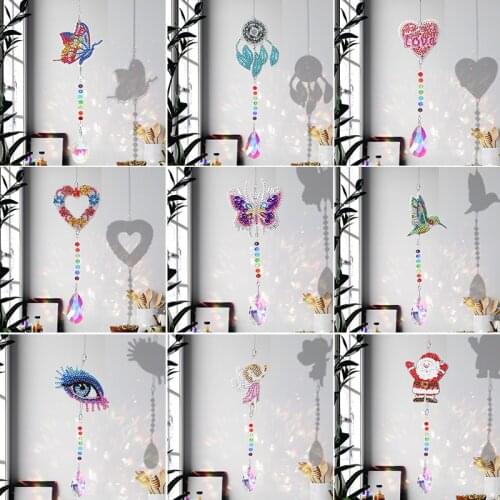 DIY 5D Diamond Painting Mosaic Sun Catcher Jewelry Kit Rhinestone Wind Chime Crystal Light Catching Hanging Pendant Crafts Decor