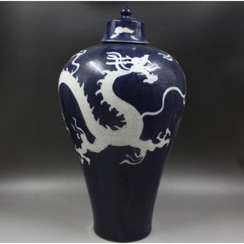 Antique YuanDynasty porcelain vase,Blue Blue white engraved dragon bottle,Hand-painted crafts,Collection&Adornment,Free shipping