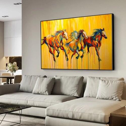 Aritist Hand Painted Animal Oil Painting Running Horse Pictures Canvas Art Wall Hangings Paintings Artwork For Living Room Decor