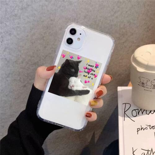 GYKZ Super Cute Cat Dog Cartoon Phone Case For iPhone SE 2020 XS MAX 11 Pro XR X 7 8 6 Plus Pink Heart YOU ME Series Clear Cover