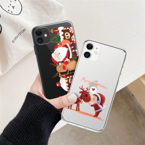 For iPhone 11 12 Mini Pro 11Pro Christmas Elk Snow Phone Case For iphone XS MAX XR X 7 8 6S Plus 5 SE Santa Claus Clear Cover
