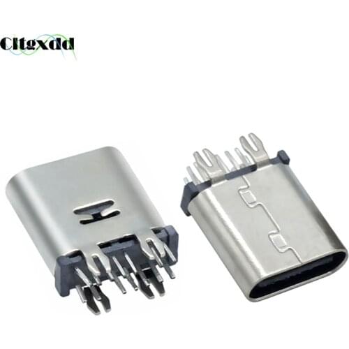 Cltgxdd 10pcs/lot Type C 14Pin USB SMT Socket Connector USB 3.1 Type-C Female DIP 180 Degree Vertical Harpoon Foot Fast charging