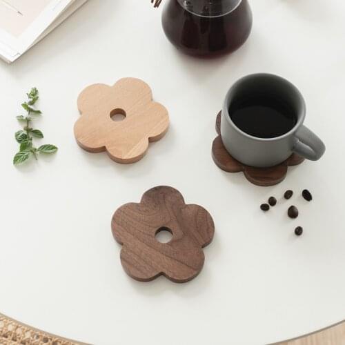Japanese Style Floral Wood Cup Holder Coffee Drink Pot Support Pad Floret Placemat Heat Proof Coaster Mat Wooden Table Decor