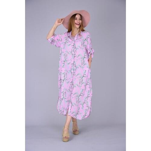 Coral Patterned Cotton Fabric Long Shirt Viscose Dress 2021 New Fashion Womens Clothing Collections 3 Color Options
