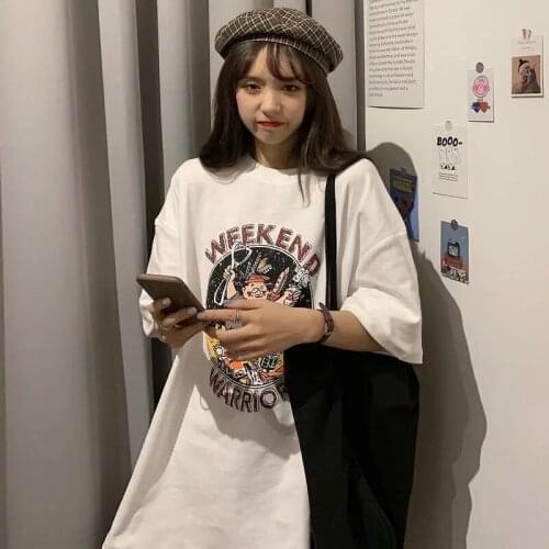 Ulzzange short-sleeved t-shirt female oversiz Korean white fashion girl student Short-sleeved t-shirt female students new top