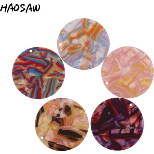 HAOSAW Choose 6Pcs/Lot 36MM Acetic Acid Charm/Coin/Shinny Stripe Jewelry Making/Jewelry Accessory/HandMade Findings