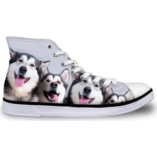 HaoYun Womens Vulcanize Shoes Husky Dogs High-top Canvas Sneakers Girls Lace-up Casual Walking Shoes Autumn Sapato Feminino