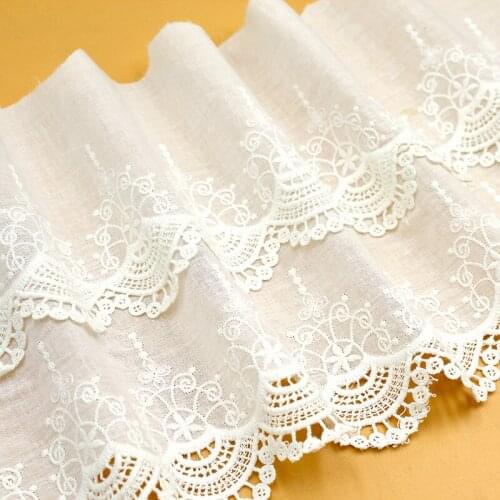 Cotton Lace Trim 3 yard Ivory Two Layers Embroidered Cloth Fabric Ribbon Tapes Sewing Material 13-22cm Wide 1024131DM4F312