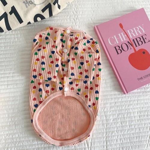 INS Pet Dog Cat Cardigan Tshirt Sweet Love Heart Print Doggie Clothes Korea Style Chihuahua Pomeranian Clothing Pet Costume