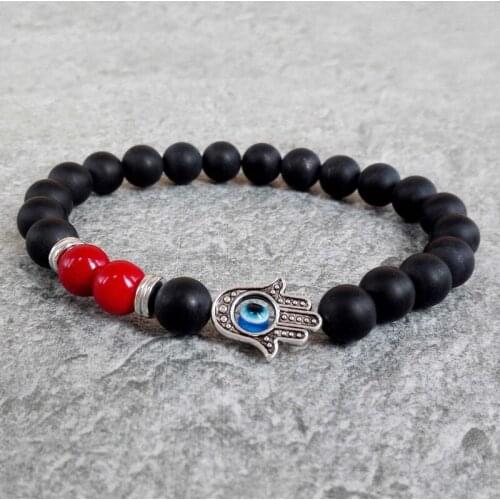 KEJIALAI 2018 Retail New Design Black Matte Beads Fatima Hand Hamsa Protection Bracelets Fashion Jewerly Party Gift M-L344