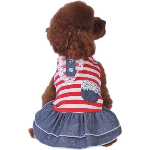 Pets Summer Clothes Striped Jean Dresses Cute Princess Dress for Yorkshire Dogs Puppies Cats Small Dog Wedding Pets Apparels
