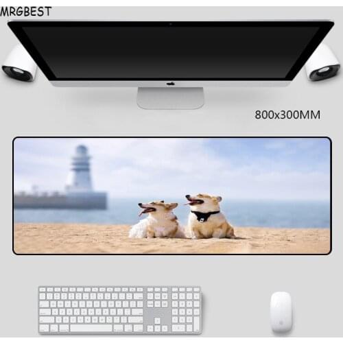MRGBEST 800x300MM Mouse Pad In Stock Large Size XXL Locking Edge with Cute Corgi Picture Thermal Transfer Mats for Playing Games