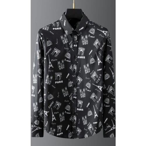 Minglu 100% Cotton Mens Shirts High Quality Long Sleeve Eiffel Tower Digital Printed Mens Dress Shirts Slim Fit Male Shirts 3XL
