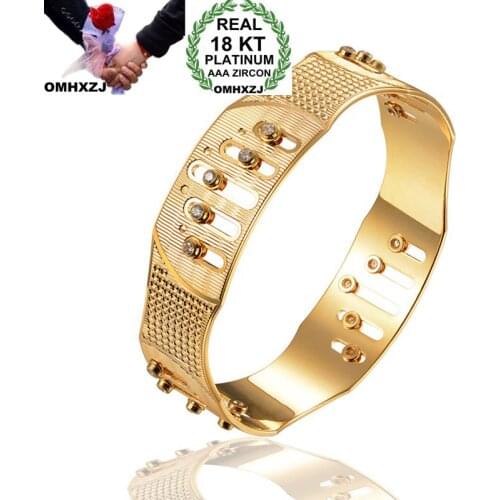OMHXZJ Wholesale Personality Fashion OL Woman Girl Party Wedding Gift Gold Geometric Hollow 18KT Gold Cuff Bangle Bracelet BR205